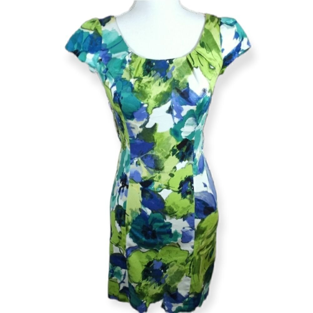IZ BYER TURQUOISE' GREEN, & WHITE DRESS SZ.1 EUC